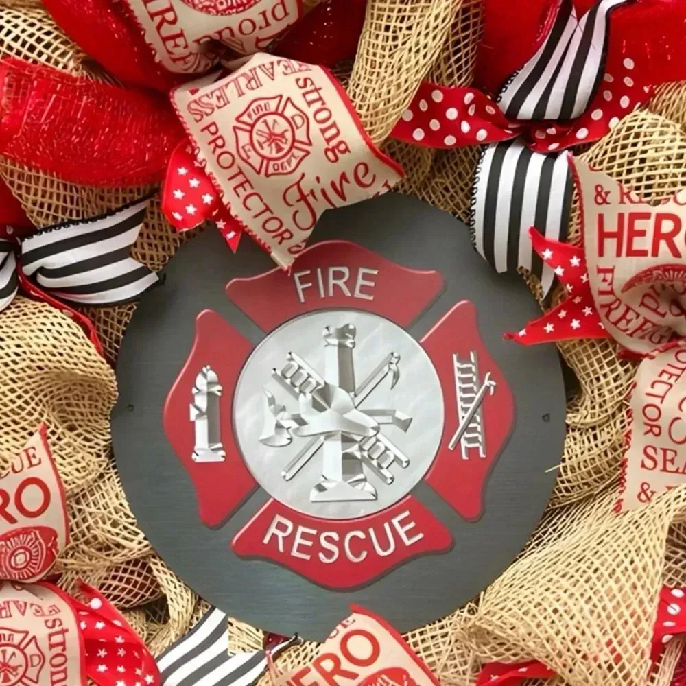 Handmade fireman firefighter rescue wreath 23 inch